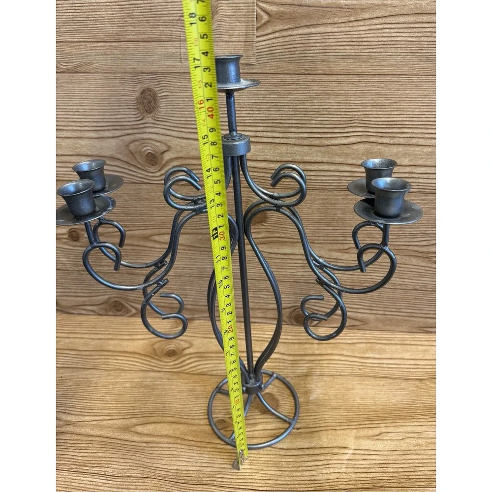 Vtg Grey Metal Candelabra 5 Arm Goth Gothic Scrolls Candlestick Holder